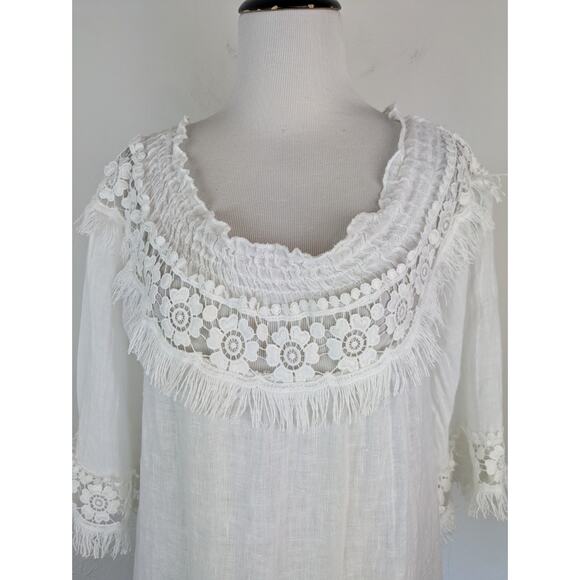 Scandal Italy Blouse Top Linen Embroidered Lace Gauzy Boho Summer White Size M - Picture 2 of 10
